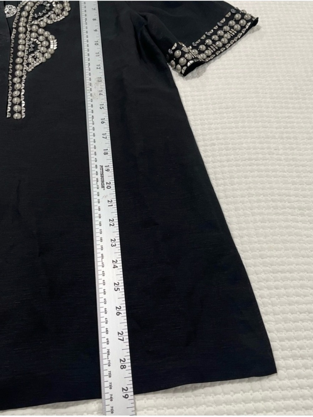 Elie Tahari Beaded Linen Blend Tunic Top Boho Resort Size M coastal grandma - Picture 6 of 13